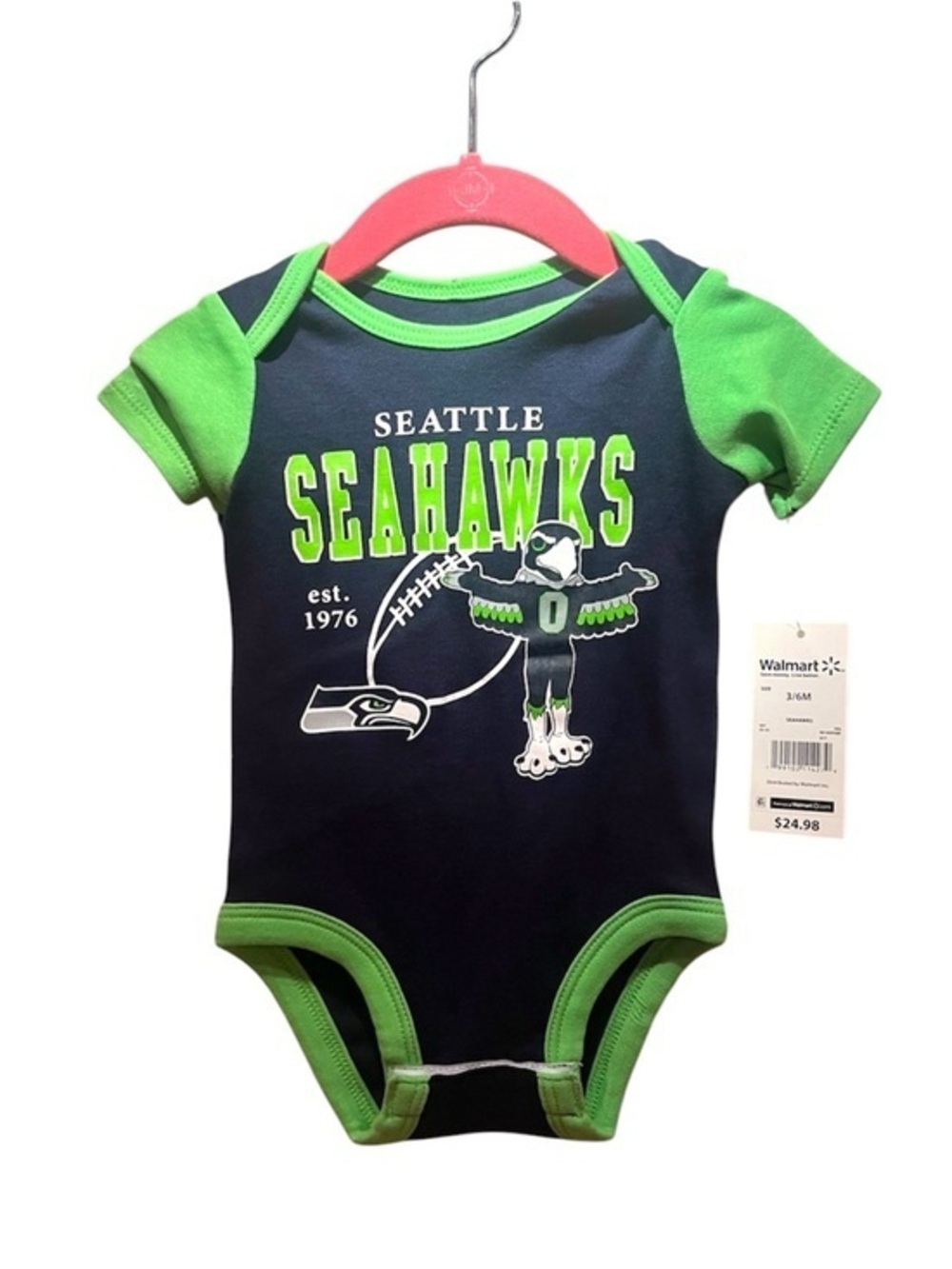 New NFL Seattle Seahawks Bodysuit Onesie Blitz Mascot Size 3-6 Months NWT